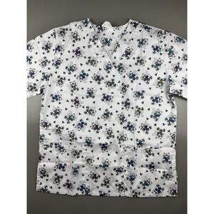 Scrubstation USA Women's V Neck Scrub Top Cats Holding Hearts Flowers Medium New